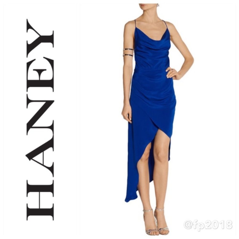 HANEY Blue Holly Wrap-Effect Silk Dress ** NWT **